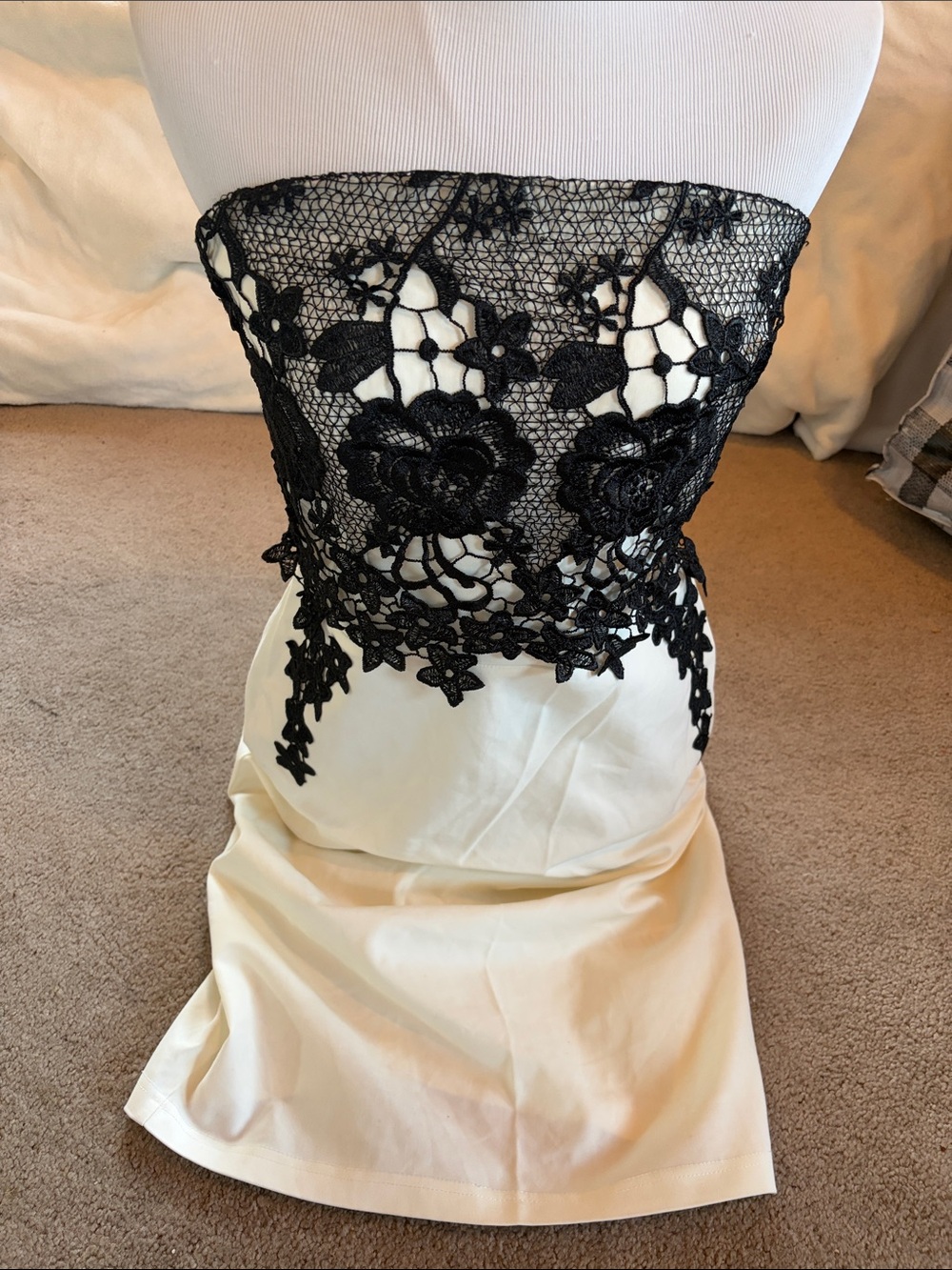 Gorgeous Paper Dolls Black Embroidered & Cream Dress